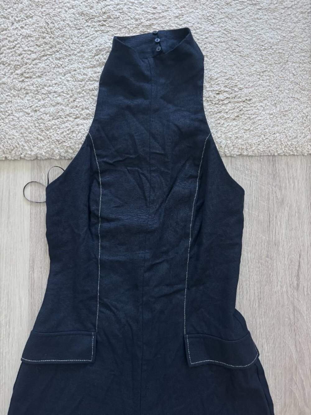 ZARA Contrast Piping Halter Jumpsuit NWT Ink Blue NWT XS - Picture 10 of 16